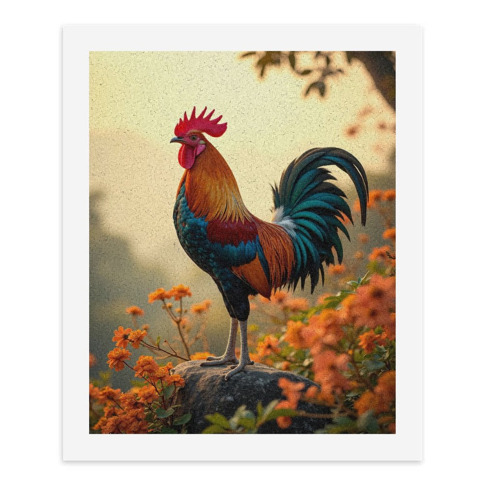 Paint by Numbers Kit for Adults, Sunrise Rooster On Rock Flowers Paint by Numbers, Easy Paint by Numbers Kit for Adults Beginner, DIY Adult Paint by Number Kits on Canvas, Home Decor 12x16in