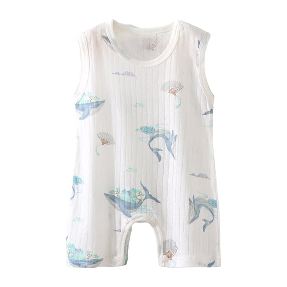 Nilvkv Newborn Onesies, Newborn Sleepers, Toddler Creative Print Sleeveless Snap Front Romper Lightweight Summer White 6-12 Months