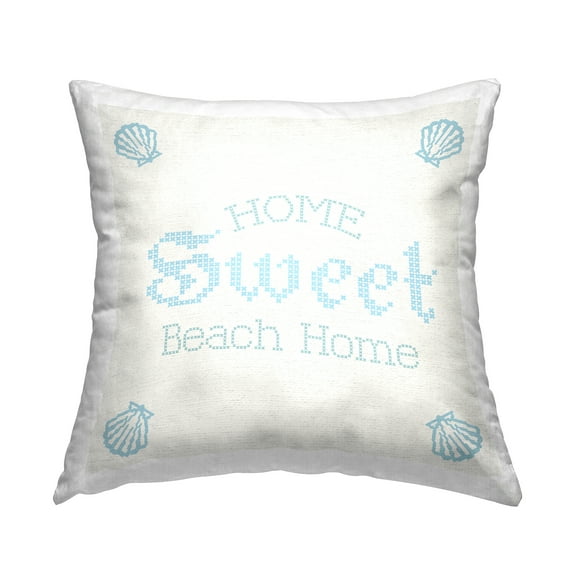 Stupell Industries Sweet Beach Home Delicate Blue Seashell Phrase Design by Daphne Polselli Throw Pillow