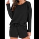 thumbnail image 3 of Conjunto de Pijama para Mujer, de Punto Gofre, Informal, de Dos Piezas, con Bolsillos Negro S, 3 of 9