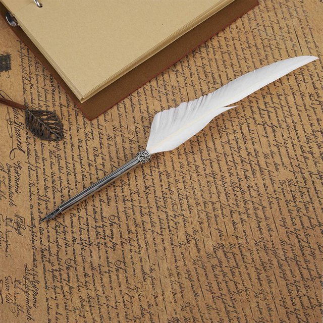 Feather Quill Pen and Ink Set, Retro Leather Notebook with Dip Pen Retro Travellers Notebook Fountain Pen Feather Dip Pen Ink Bottle Set Stationery Gi F T Box