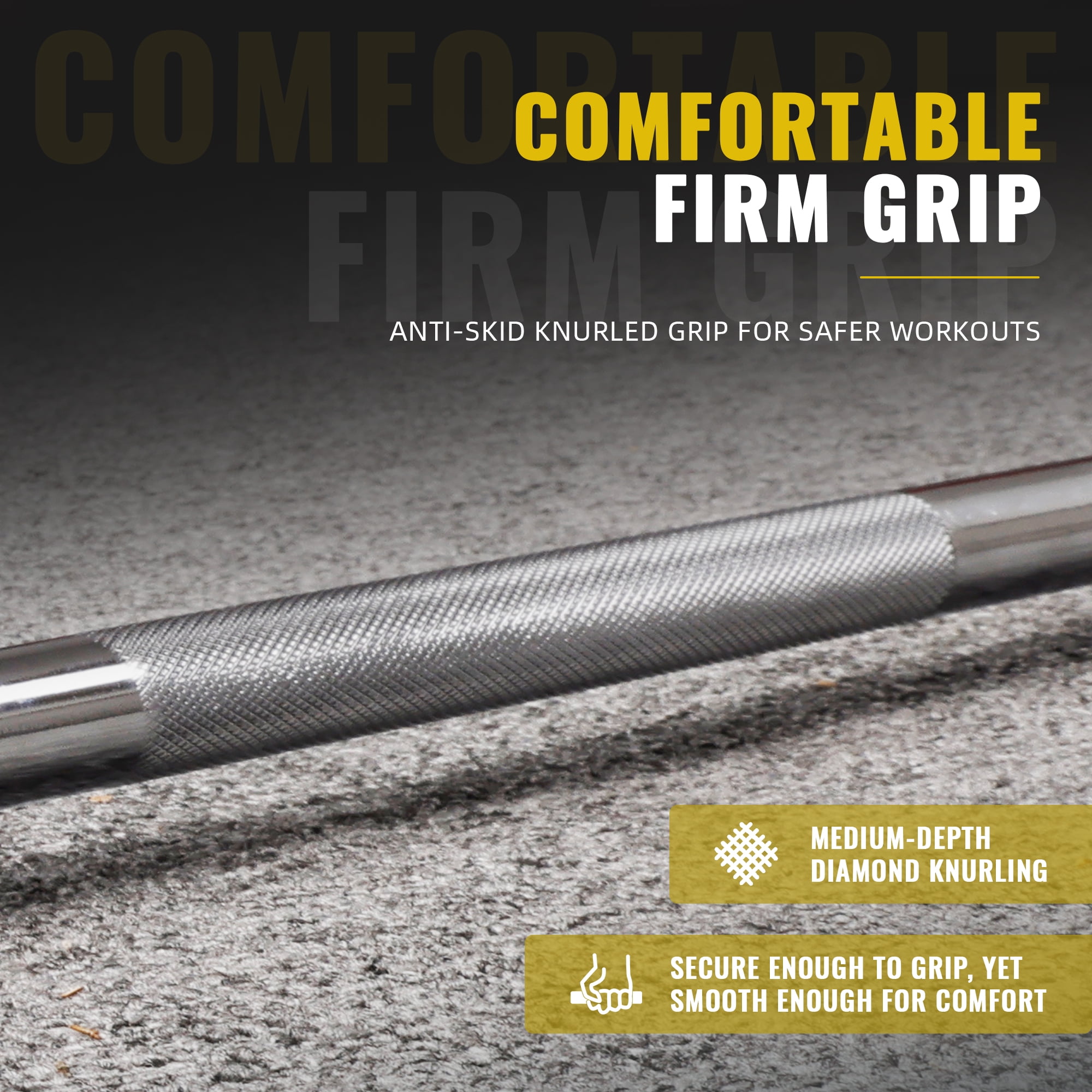 Signature Fitness Alloy Steel Olympic Bar – Straight Weightlifting Barbell with Chrome Finish, Available in 5FT, 6FT & 7FT Lengths