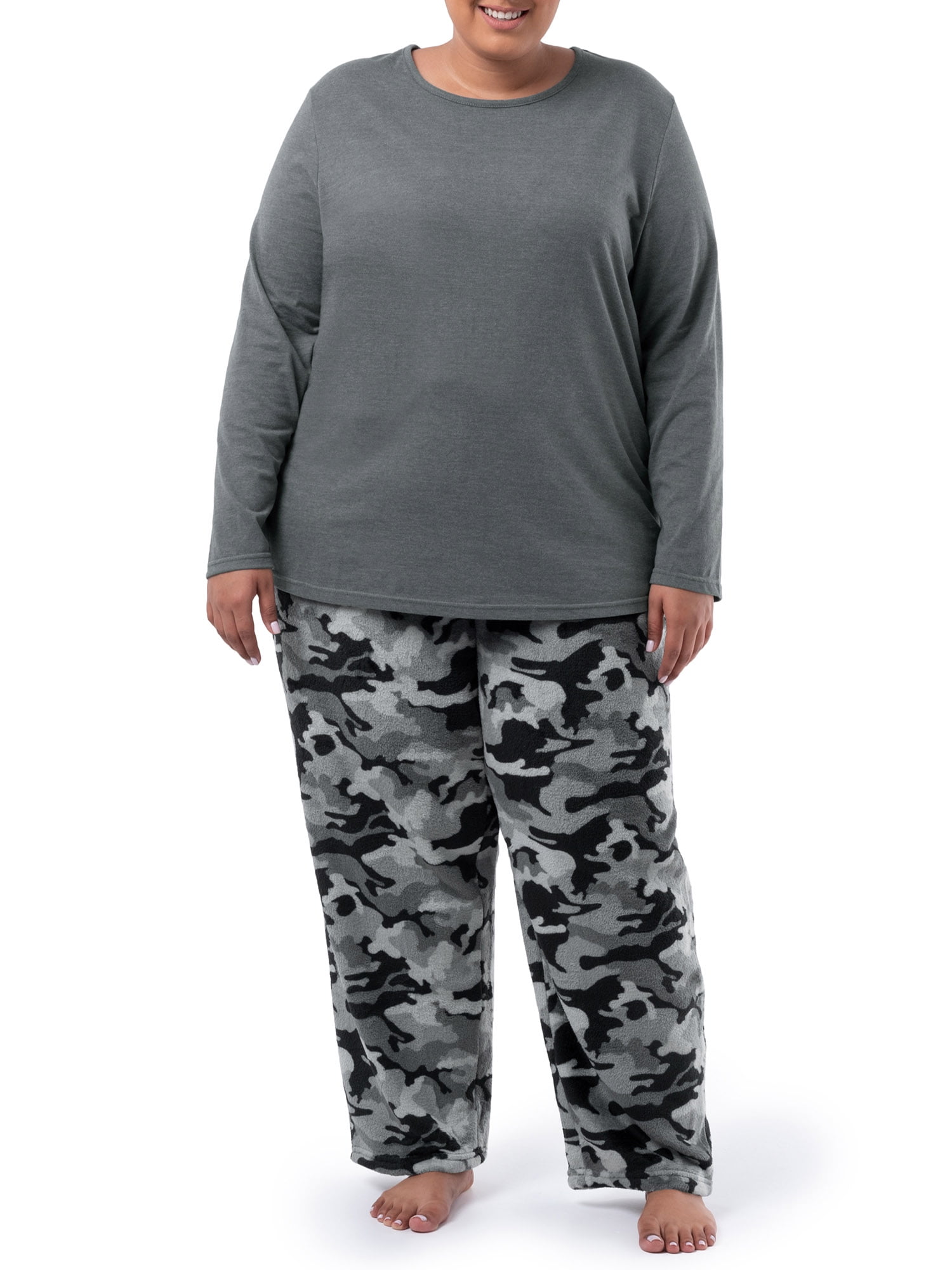 Fruit of the Loom Women's Beyond Soft Long Sleeve Top & Fleece Bottom Pajama Set, S-4X