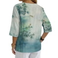 thumbnail image 2 of Xoenoiee Bamboo Leaves Ink Painting Print Womens 3/4 Length Sleeve Tops Casual V Neck Boho Summer Dressy Blouses Button Down Shirts 2026 Spring Fall Outfits, Size XL, 2 of 7