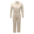 thumbnail image 4 of lulshou Jumpsuits for Women, Womens Casual Long Sleeve Zipper Turn-down Collar Bodycon Solid Wide Legging Jumpsuit Rompers with Pocket Women's Jumpsuits, Rompers & Overalls, Beige XXL, 4 of 5