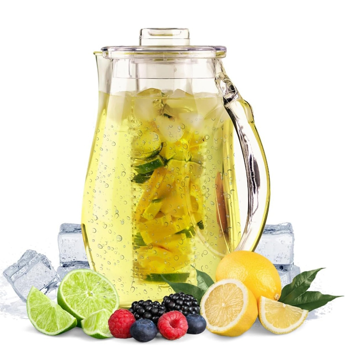 Fruit Water Pitcher 2.5L with Removable Lid and Infuser Rod,Beverage Jug for Drinks, Lemonade, Juice and Iced Tea,1 x Juice Jug,Transparent