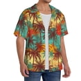 thumbnail image 2 of Uemuo Colorful Hawaii Palms Pattern Cotton Linen Short Sleeve Shirts,Casual Lightweight Button Down Shirts,Vacation Beach Summer Tops-Medium, 2 of 7