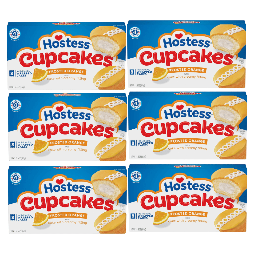 The Snack Store Bundle Hostess Frosted Orange Cupcakes, 13.5 oz, 6 Boxes of 8 Count, 48 Total Cupcakes!