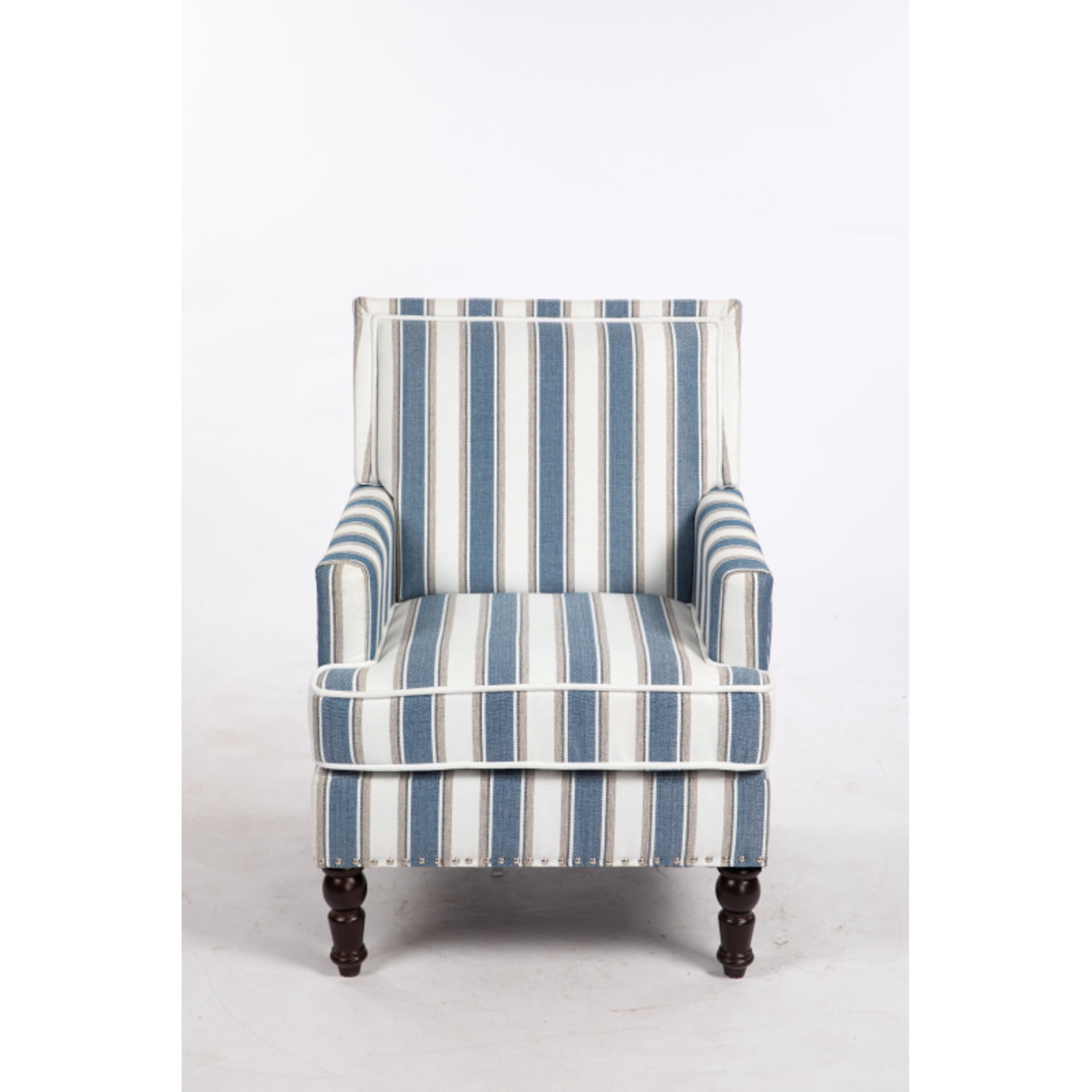 DIANJIE Upholstered Accent Chair, Vintage Armchair with Blue White Striped en Fabric and Nailhead Trim for Living Room