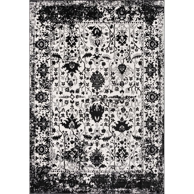 Unique Loom Portland Tone-on-Tone Design Rug 7' x 10' Rectangle White/Black