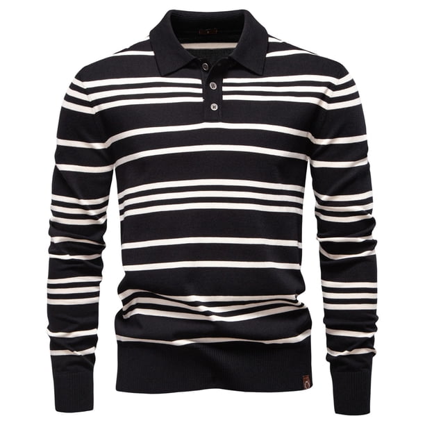 Ceisia Men's Fall/Winter Gift Casual Striped Knitted Fabric Turndown Collar/Lapel Long Sleeve Sweater - Comfortable Daily Out door Wear