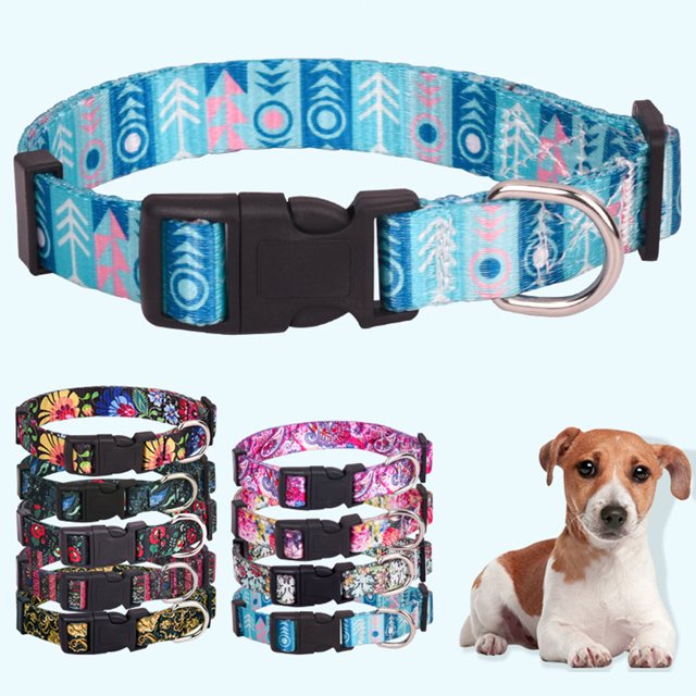 CBFFDC Collier pour Chien avec Fermeture Étanche, Collier Ajustable avec Anneau en D, Résistant aux Déchirures, Motif Floral Élégant, Sangle de Cou pour Animaux de Compagnie pour Extérieur