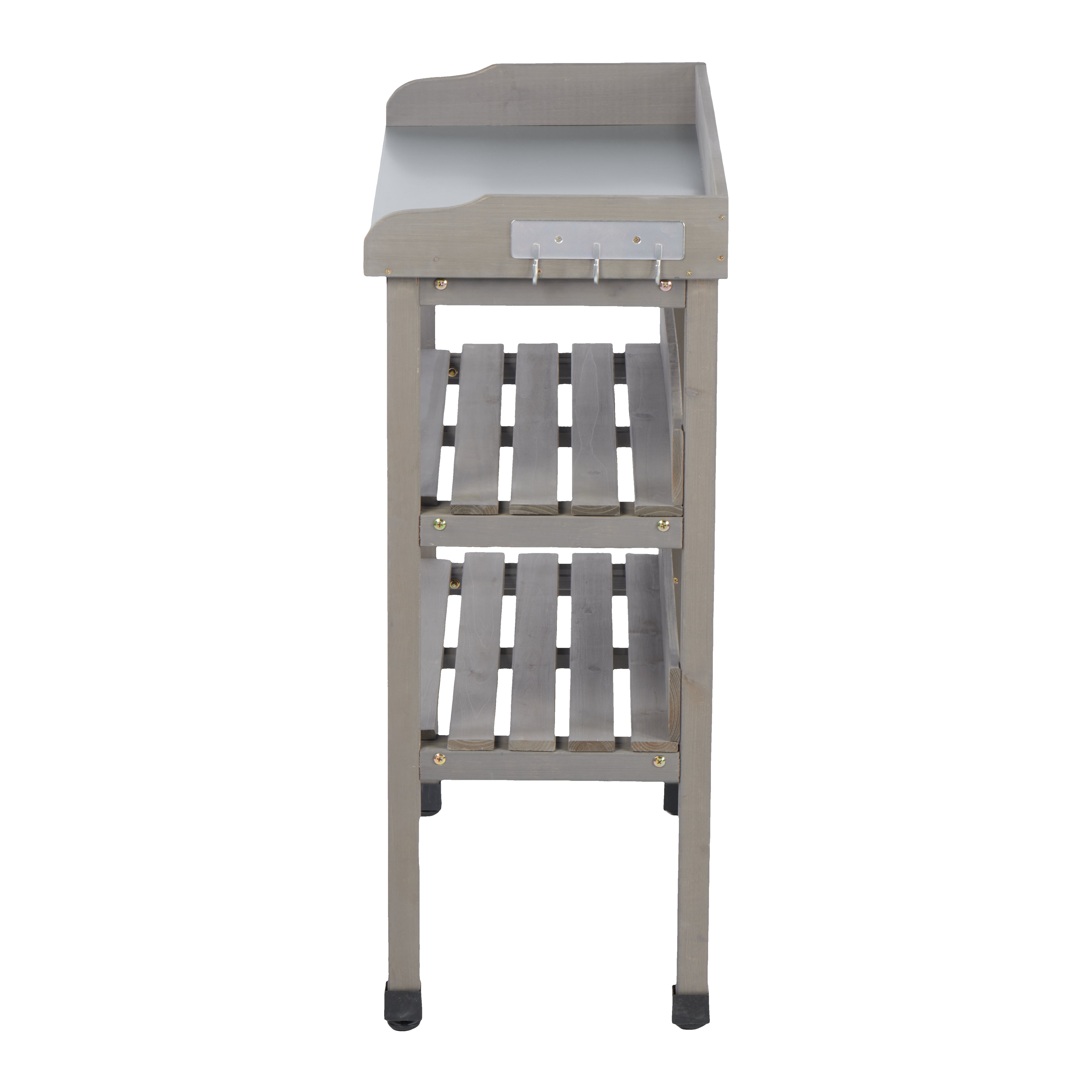 Outdoor Wooden Potting Bench Table with Metal Tabletop,3 Layers Outdoor Work Bench for Garden,Garage,Grey