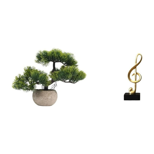 Árbol bonsái artificial,Bonsái artificial para decoración de escritorio o interior,Figura de escritorio,Escultura de notas musicales para escritorio,oficina o decoración del hogar,Figura