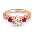 thumbnail image 2 of Gem Stone King 18K Rose Gold Plated Silver Peach Morganite Red Ruby and White Moissanite Engagement Ring for Women (1.93 Cttw, Gemstone October Birthstone, Round 7MM and 4MM, Size 5), 2 of 3