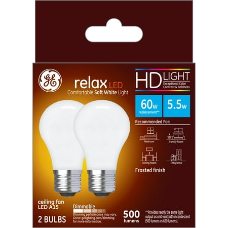 GE Lighting Relax HD Dimmable LED Light Bulbs, A15 Ceiling Fan Light
