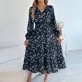thumbnail image 4 of Ruimatai Women's Floral Print V-Neck Long Sleeve Dress Ruffles Casual Summer Dress Comfortable Polyester Daily Wear Party Wedding, 4 of 8