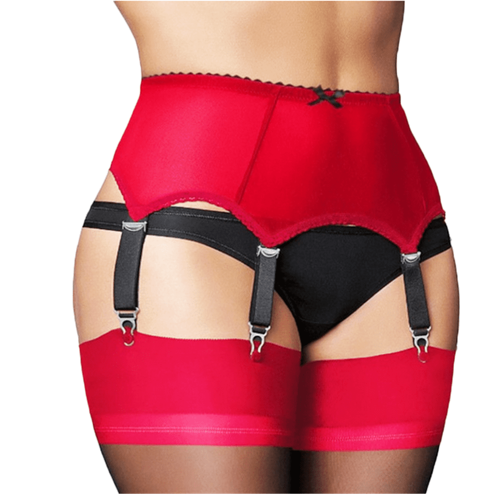 Women's 6 Straps Lace Suspender Garter Belts for Stockings Red L