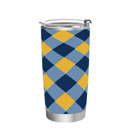 

20oz Double-Wall Vacuum Insulated Stainless Steel Tumbler with Straws Sports Mugs BPA-Free Blue and Yellow Lattice