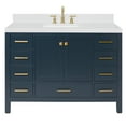 thumbnail image 2 of ARIEL Cambridge 48" Midnight Blue Bathroom Vanity, 1.5" Edge Carrara White Quartz Countertop & Splash, Rectangular Sink, 2 Soft Closing Doors, 9 Full Extension Dovetail Drawers, Satin Brass, 2 of 8