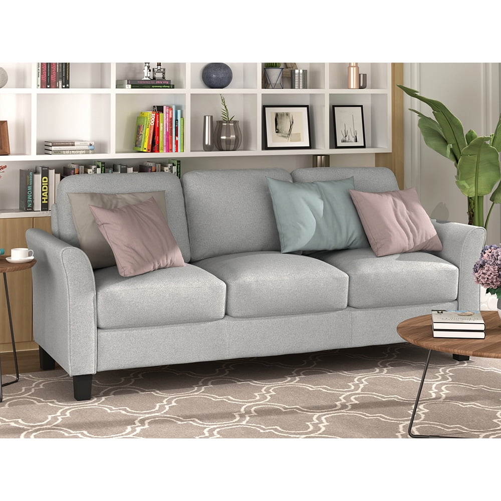 Kadyn Modern 3-Seat Apartment Sofas Couch, Upholstered Sofa with Wood Legs, Futon Sofa for Living Room, Light Gray