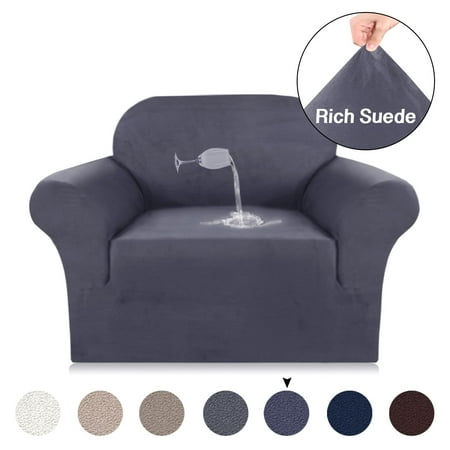 Anti-Slip Suede Sofa Cover 1-Piece Spandex Stretch Chair Cover Water Repellent Elastic Pet Dog Sofa Couch Cover Slipcover Arm-chair Furniture Protector Shield