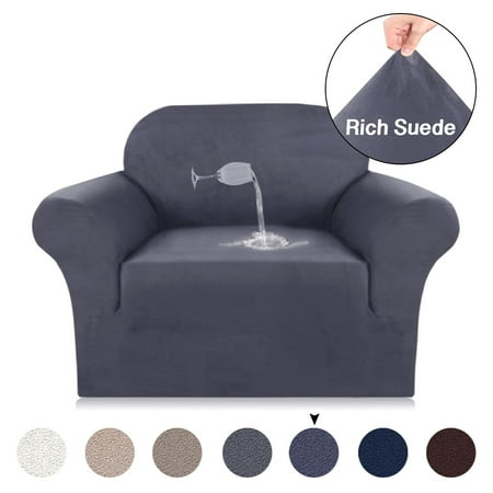 Grey Couch Slipcovers Anti-Slip Suede Sofa Cover 1-Piece Spandex Stretch Chair Cover Water Repellent Elastic Pet Dog Sofa Couch Cover Slipcover Arm-chair Furniture Protector Shield (Chair,Bluish Grey) ()