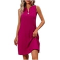 thumbnail image 2 of Tumotour Robes de Plage d'Été pour Femmes Couleur Unie Robe Col en V Manches Courtes Décontractée Boutonnée Mini Robes d'Été avec Poches, 2 of 9