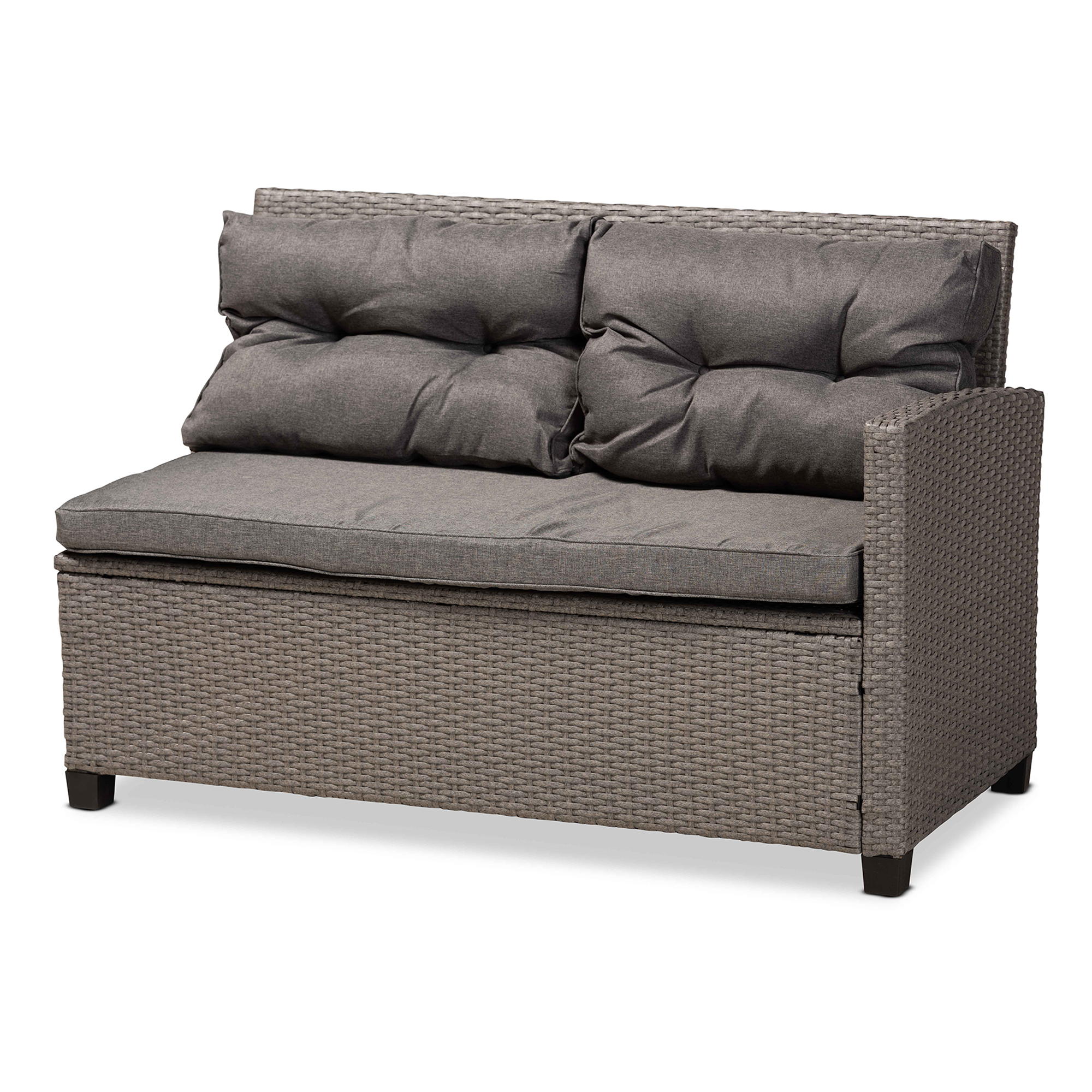 Baxton Studio Darian Modern and Contemporary Grey Fabric Upholstered and Grey Synthetic Rattan 4-Piece Patio Set