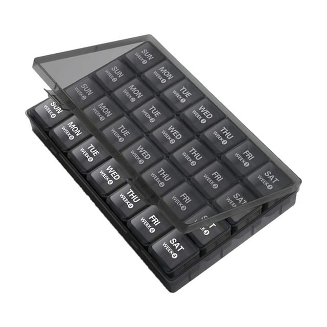 kurtrusly Weekly Pill Box For Organizing Vitamins Pill Organizer Is Convenient Solution black