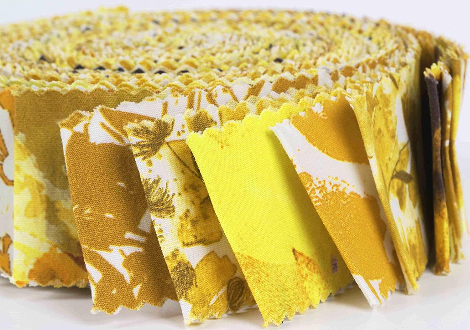 Soimoi 40Pcs Floral Artistic Print Precut Fabrics Strips Roll Up 1.5x42inches Cotton Jelly Rolls For Quilting - Yellow