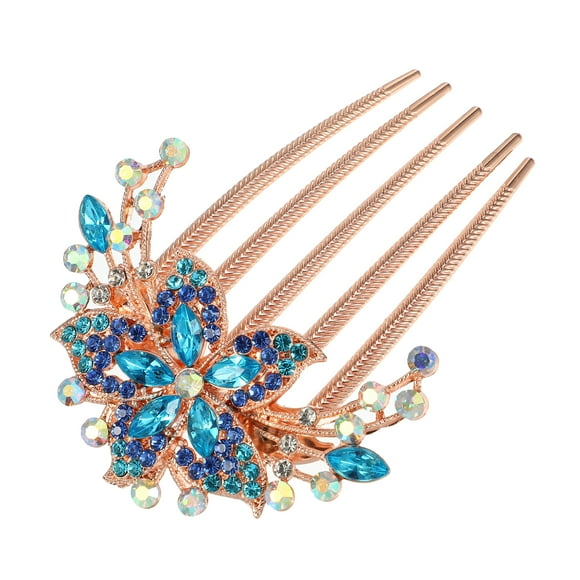 Peineta de flores Unique Bargains con incrustaciones de diamantes de imitación azul cielo