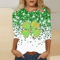thumbnail image 1 of TaTaai Women Crew Neck 3/4 Sleeve St. Patrick's Day Green Print Loose Top Casual Fashion T-Shirt Ladies Spring Holiday Gathering Wear Lightweight Breathable Non-See-Through No Fading Top Gift, 1 of 5