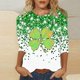 thumbnail image 1 of TaTaai Women Crew Neck 3/4 Sleeve St. Patrick's Day Green Print Loose Top Casual Fashion T-Shirt Ladies Spring Holiday Gathering Wear Lightweight Breathable Non-See-Through No Fading Top Gift, 1 of 5