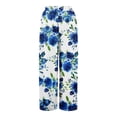 thumbnail image 4 of WTOBBY Women's Summer Boho Floral Print Wide Leg Palazzo Pants Featuring High Waist Elastic Drawstring and Pockets for Comfortable Lightweight Style ,Blue S, 4 of 7