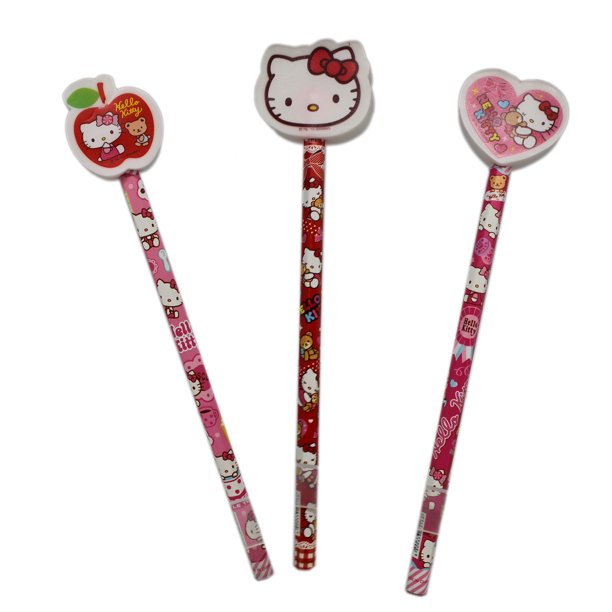 Hello Kitty Assorted Pencil Set w/Large Eraser Tops (3pc)