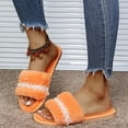 thumbnail image 2 of Xfvqtps Fuzzy Slippers for Women House Bedroom Shoes Pearl Lace Open Toe Slide Comfy Fall Winte Slipper Orange, 2 of 9