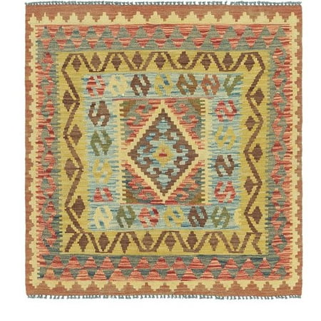 - Isabelline One-of-a-Kind Lorain Hand-Knotted 3'4'' x 3'7'' Wool Blue/Tan/Brown Area Rug
