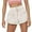 Beige, variant on Women's Summer Casual Elastic Waist Frilled Denim Shorts with Pockets - Lightweight & Comfortable