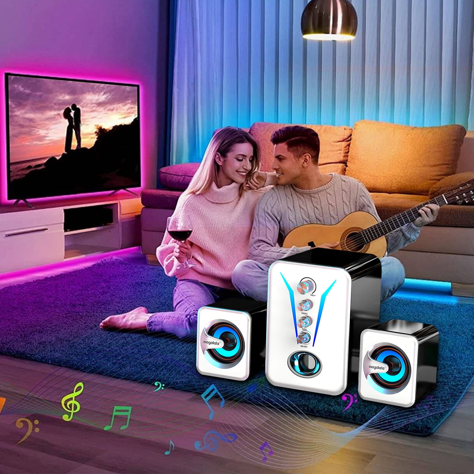 Foqnuq High Sound Quality Bluetooth Speaker with Heavy Bass Subwoofer, Wired Connection, Colorful LED Light, Perfect for Desktop and Laptop Use