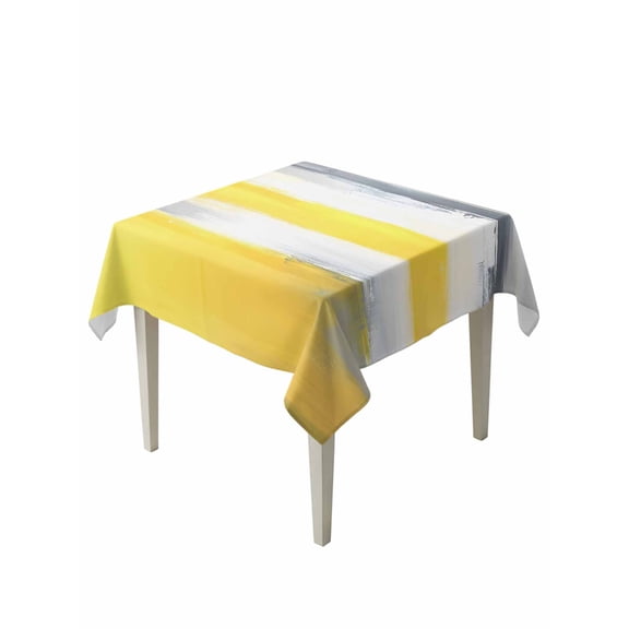 Yellow Grey Table Cloth, Waterproof Tablecloth for Square Tables, Contemporary Oil Painting Abstract Art Reusable Washable Fabric Table Cover for Restaurant Kitchen Dining Tables 60"x60"