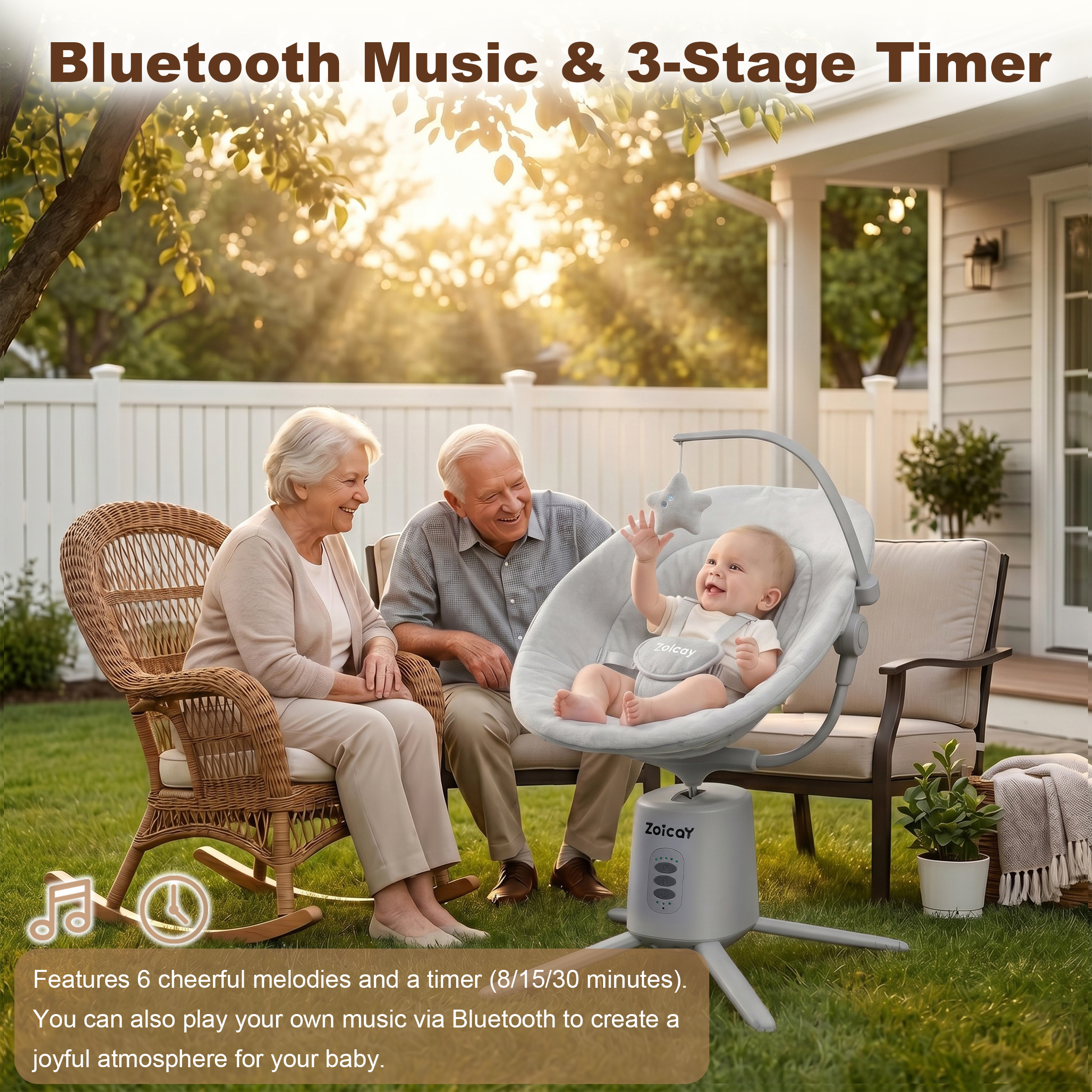 Zoicay Baby Swing with App Control, Gray photo 6