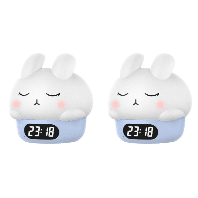 Nocturna Conejo Dibujos Animados Con Reloj Despertador Lámpara Conejito Silicona Táctil () Azul