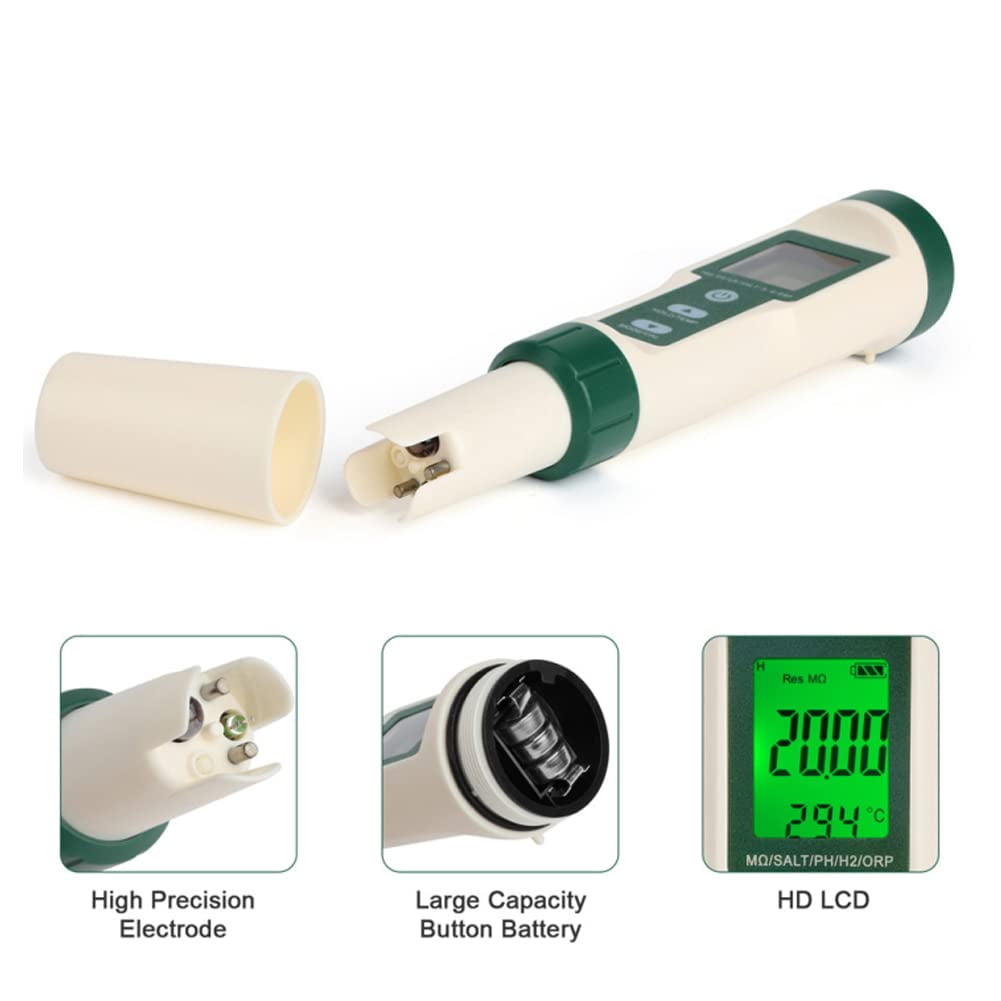 10 in 1 Digital Water Tester Meter, PH/TDS/EC/Salinity/SG/ORP/Hydrogen-rich/Resistivity/Temp/Nutrient Solution, Water Tester Pen for Drinking Water Hydroponics Plant Fish Tank, Pool Salt Tester
