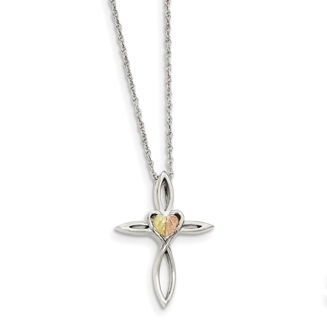 Sterling Silver & 12k Cross w/Heart Necklace (Weight: 2.79 Grams, Length: 18 Inches)