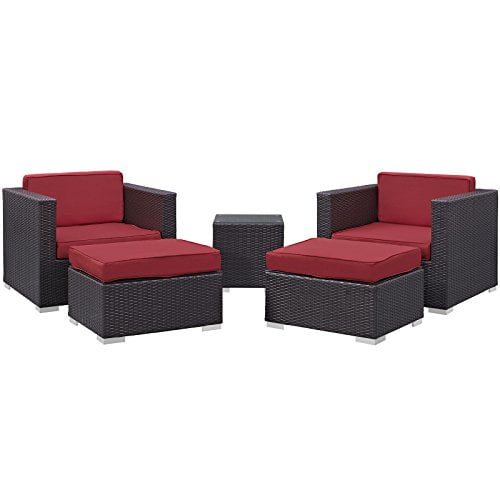 Modway Ensemble de Mobilier de Patio Extérieur en Osier Rotin 5 Pcs, Couleur Espresso Rouge