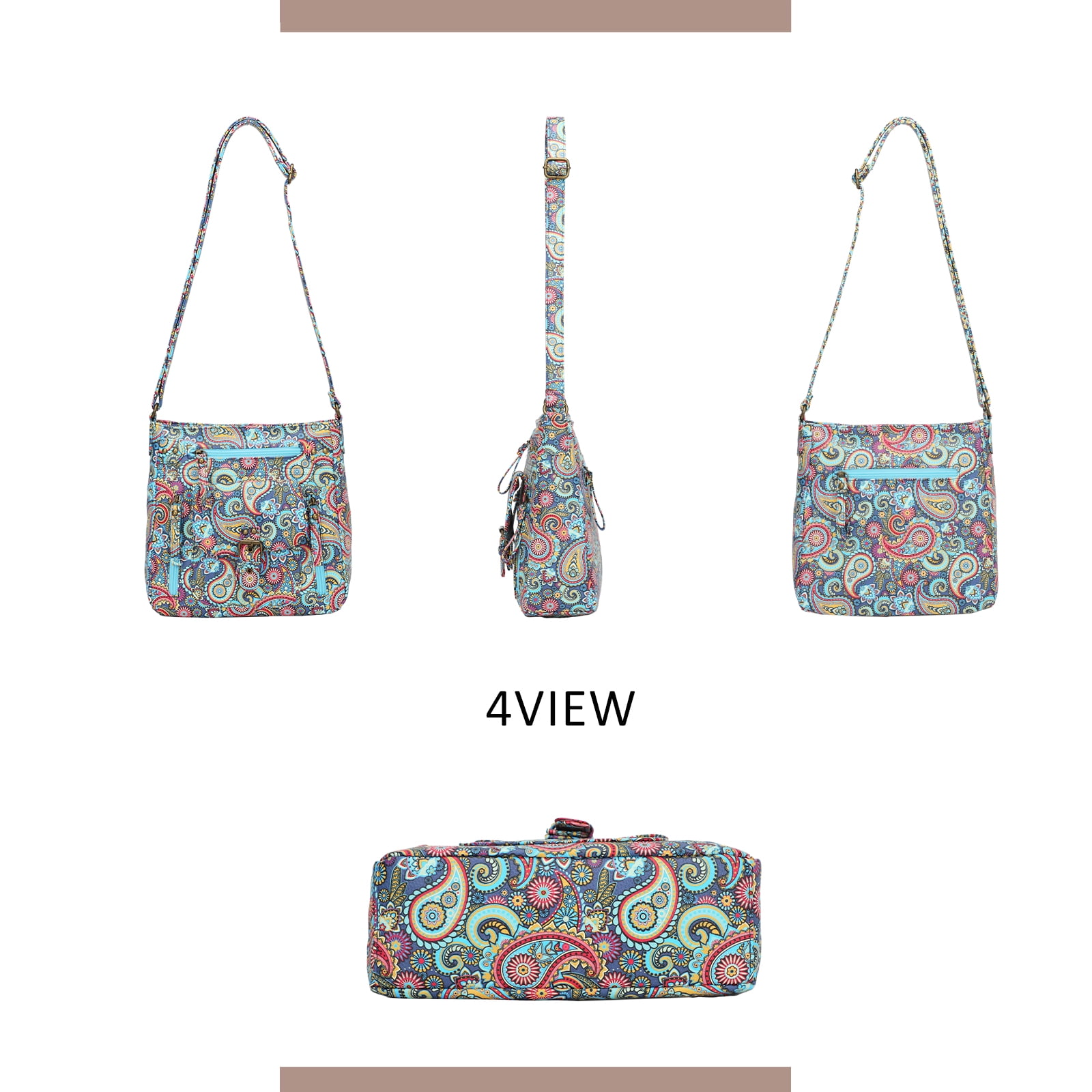 KL928 Crossbody Bag for Women Multi-pocket Shoulder Messenger Bag Floral Printed Purse Handbag Travel Bag