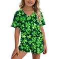thumbnail image 1 of Conjuntos de blusas y camisas de manga corta con cuello en V para niños, conjunto informal de blusa y pantalones cortos de manga corta con cuello en V y estampado de colores para el Día de San Patrici, 1 of 7