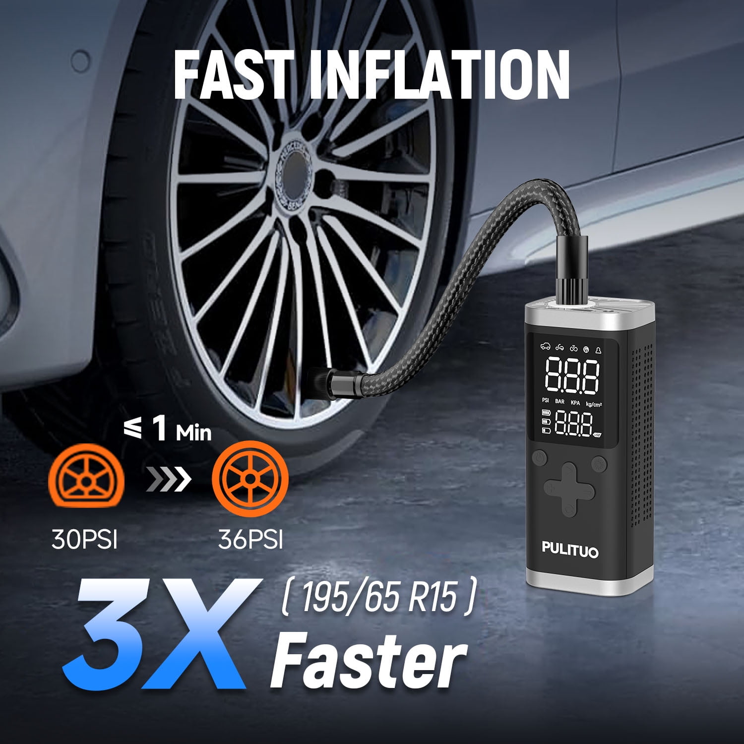 Cordless Air Compressor 150PSI, Fast 90-Second Tire Inflator with 6000mAh Battery, Digital Gauge, Dual Power Battery & 12V DC, LED Light, Portable Electric Air Pump for Car Tires, Bikes, Motorcycles