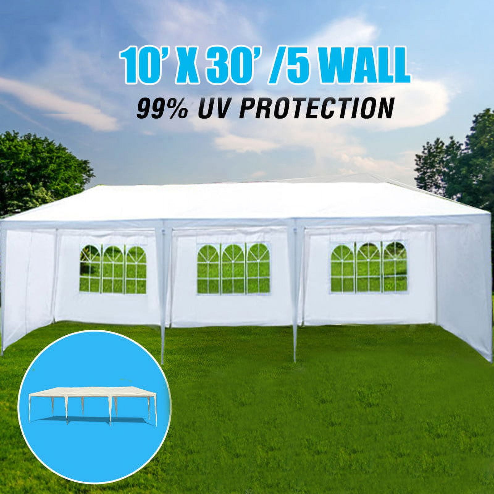 10'x30' Canopy Tent Wedding Party Outdoor Gazebo with 5 Removable Sidewalls for Weddings and Events,White